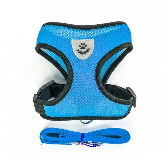 Breathable Mesh Pet Harness with Leash – Reflective, Adjustable Vest for Small Dogs & Cats