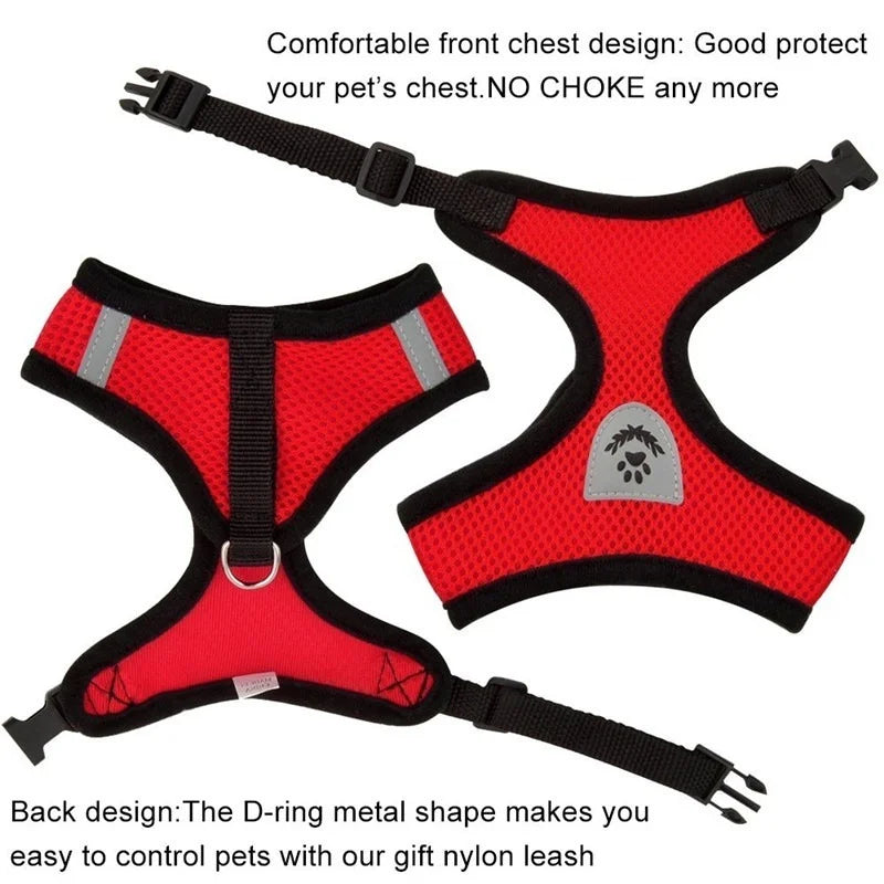 Breathable Mesh Pet Harness with Leash – Reflective, Adjustable Vest for Small Dogs & Cats