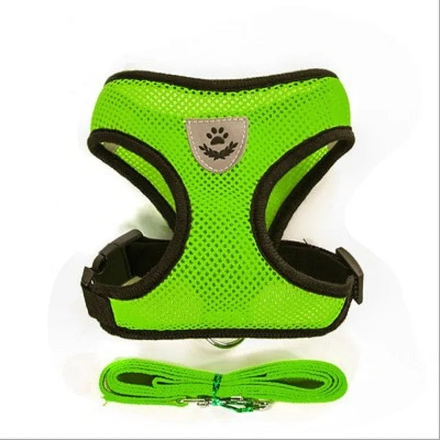 Breathable Mesh Pet Harness with Leash – Reflective, Adjustable Vest for Small Dogs & Cats