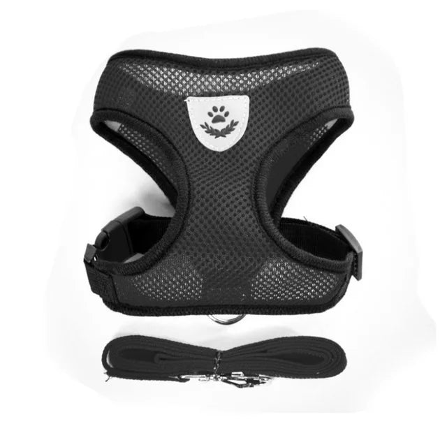 Breathable Mesh Pet Harness with Leash – Reflective, Adjustable Vest for Small Dogs & Cats