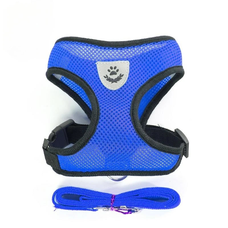 Breathable Mesh Pet Harness with Leash – Reflective, Adjustable Vest for Small Dogs & Cats