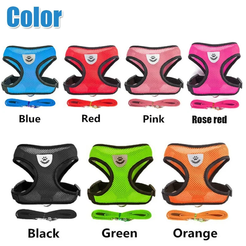 Breathable Mesh Pet Harness with Leash – Reflective, Adjustable Vest for Small Dogs & Cats